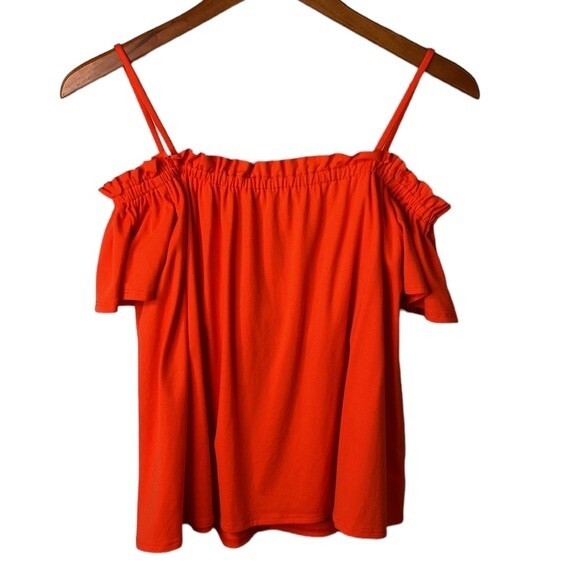 Susana Monaco Cold Shoulder Knot Front Ruffle Trim Blouse Flutter Sleeve Vibrant - Picture 5 of 11